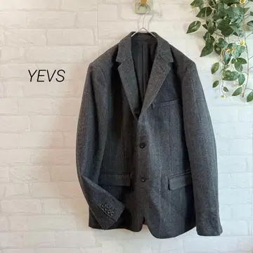 YEVS 울 혼방 보더 테일러드 자켓 (L) 차콜 그레이