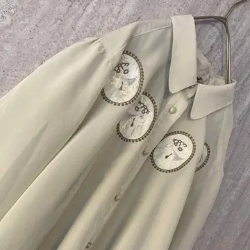 빈티지 블라우스 자수 레이디의 옆모습 쇼와 레트로 앤티크 그레이지