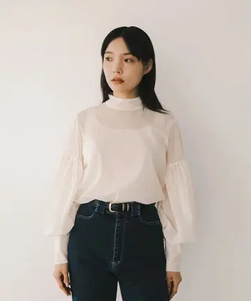 [ foufou ] 하이넥 시어 블라우스