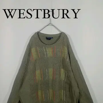WESTBURY 스트라이프 패턴 니트 카키 이탈리아제 XXL