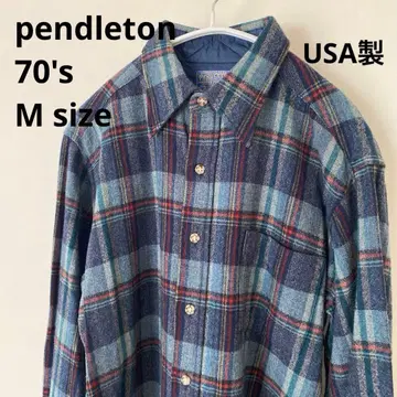 70's Pendleton 긴팔 셔츠 M 블루 계열 체크 플란넬 셔츠