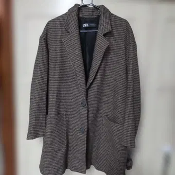 ZARA 체스터 코트 브라운 계열 체크