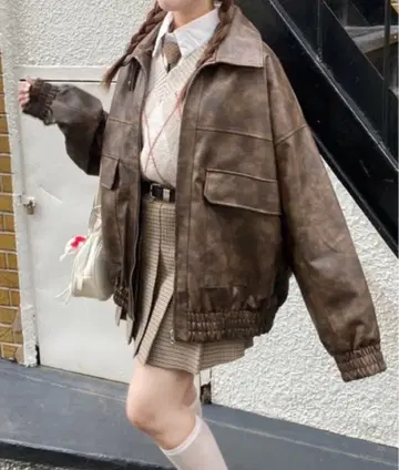 인조 가죽 스탠드 블루종 브라운 M