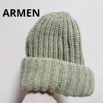 ARMEN 니트 모자 리브 베이지 볼륨 빅