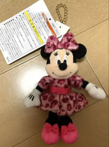 디즈니 미니 레오파드 무늬 봉제 인형 참 레오파드 무늬 핑크