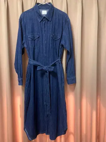 리 다크 블루 셔츠 원피스 긴팔 벨트 포함