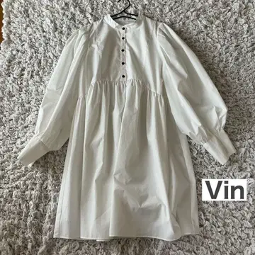 Vin 볼륨 퍼프 슬리브 튜닉 셔츠 원피스 블라우스 일본제 화이트