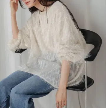 미사용 새상품 Bab 시어 샤기 레이어드 맨투맨 그레이쉬 베이지