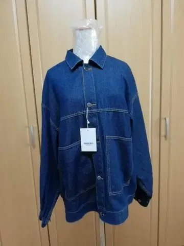 M 사이즈 미사용 퍼슨즈 보이 네이비 데님 셔츠 백 프린트 로고 프린트