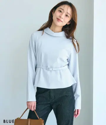 BASEMENTonline 벨트 포함 페플럼 블라우스 블루