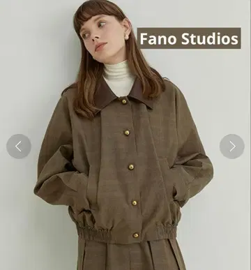 Fano studios 글렌체크 인조 가죽 칼라 블루종