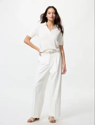 유니클로 턱 와이드 팬츠 S 사이즈 화이트 UNIQLO