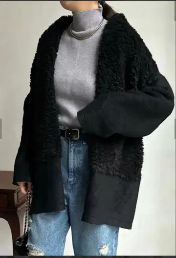 DOUDOU 퍼 절개 이탈리아 에어리 하프 코트