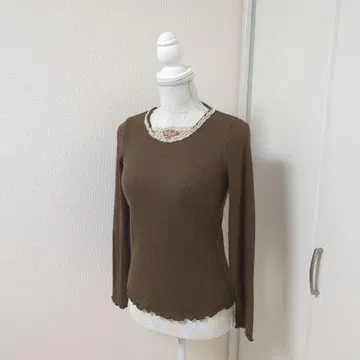 Garland 브라운 리브 니트 긴팔 M