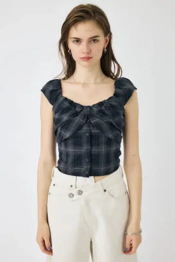 MOUSSY LAYERED GATHERED CHECK 블라우스