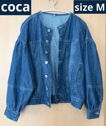 coca 코카 볼륨 슬리브 데님 자켓 노카라 네이비 블루