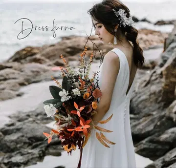 Dressfurna V넥 화이트 웨딩 드레스
