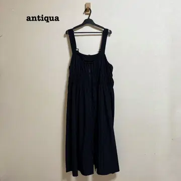 안티카 셔링 멜빵 원피스 블랙 루즈핏