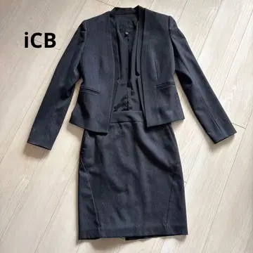 iCB 다크 그레이 노카라 스커트 수트 7호 새상품급