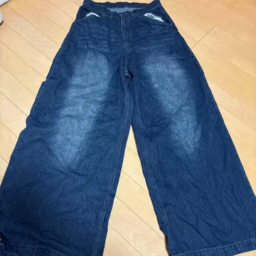 다크 블루 데님 와이드 팬츠