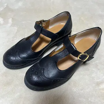키다리 아저씨 블랙 T 스트랩 가죽 신발 24cm