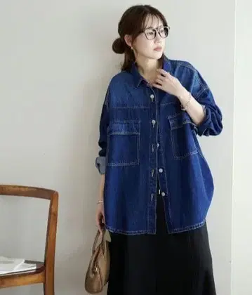 [ Discoat ] 데님 빅 셔츠 블루