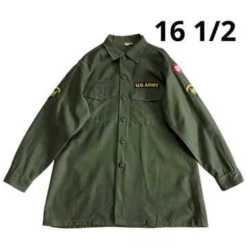 70s USARMY 유틸리티 셔츠 16 1/2 x 32 코튼 카키