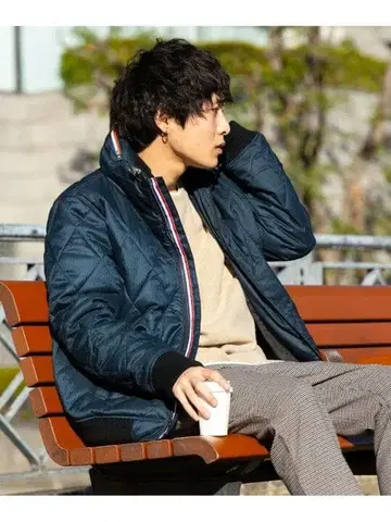 퀼트 블루종 BEAMS HEART MEN 다운 자켓 네이비