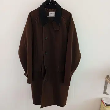 브라운 울 혼방 노카라 코트