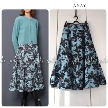 ANAYI 아트 플라워 프린트 플레어 스커트 36