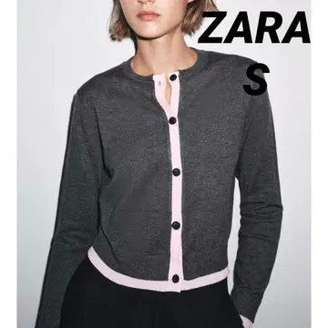 완판템 ZARA 콤비 니트 가디건 S 택 포함 새상품 핑크