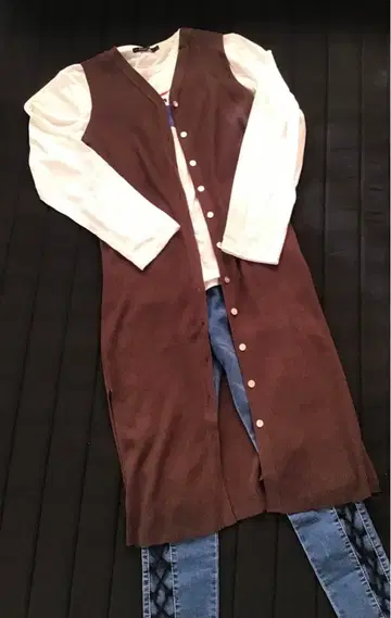 브라운 원피스 데님 세트