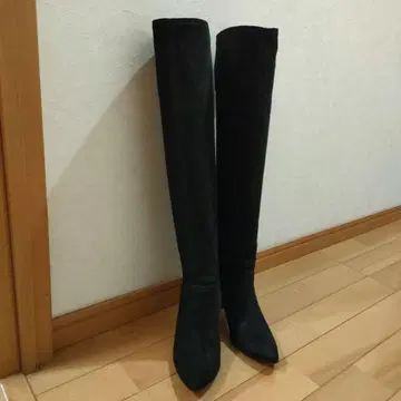 긴자 카네마츠 블랙 스웨이드 롱 부츠 22.5