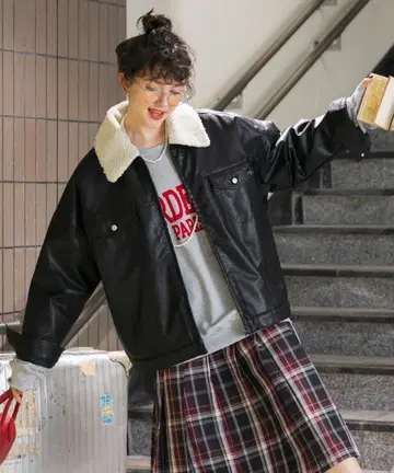 본르씰 2way 보아 옷깃 모듬 ZIP 블루종/자켓 블랙