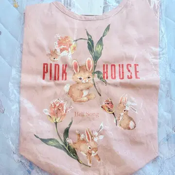 핑크하우스 튤립 토끼 프린트 백 핑크