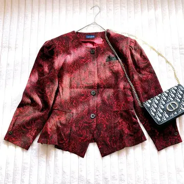 Conyshell 노카라 자켓 13호 XL 와인 레드 꽃무늬