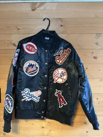 MLB 자수 패치 블랙 바시티 자켓 MAJESTIC
