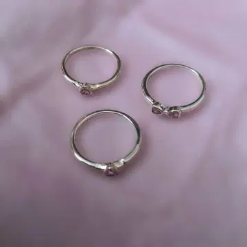 실버 3개 레이어드 반지 클로버 하트 리본 핑크 13호