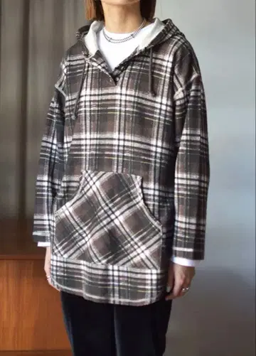 vintage 체크 무늬 후드 아노락 후드티
