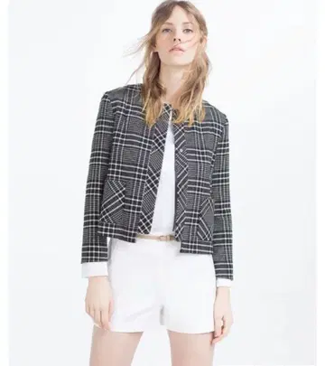 ZARA BASIC 노카라 체크 자켓 M 사이즈