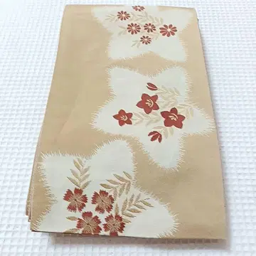 화 4 반폭 오비 꼼사데모드 유카타 코몬 별 꽃 황토색