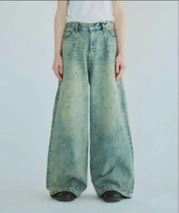 Camphor wood 와이드 배기 오버 다이 얼룩 가공 데님 M