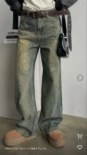 SHAGGIE 오로라 큐빅 장식 빈티지 루즈 데님 팬츠