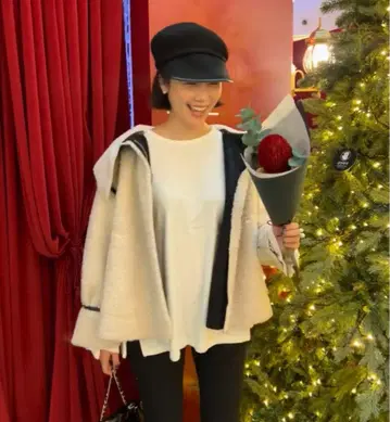 스타일리시 빅 칼라 보아 무스탕 코트 퍼