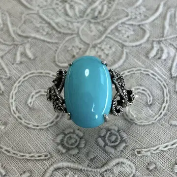 터콰이즈 오벌 컷 반지 마카사이트