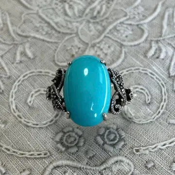 터콰이즈 오벌 컷 반지 마카사이트