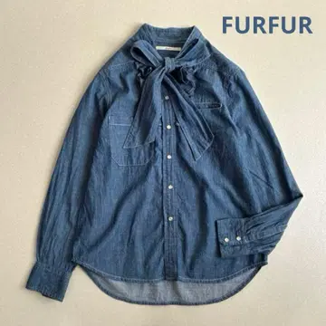 FURFUR 퍼퍼 보타이 데님 셔츠 블라우스 프릴