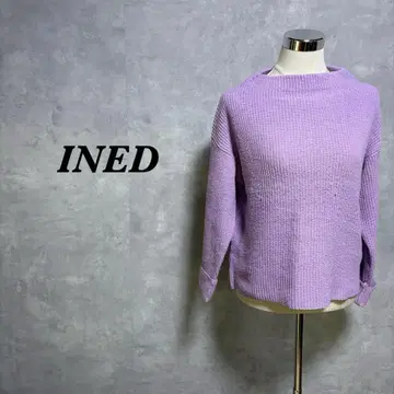 INED 이네드 니트 스웨터 모크넥 리브 퍼플 M 4811N