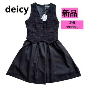 deicy 원피스 무릎 기장 슬리브리스 V넥 트위드