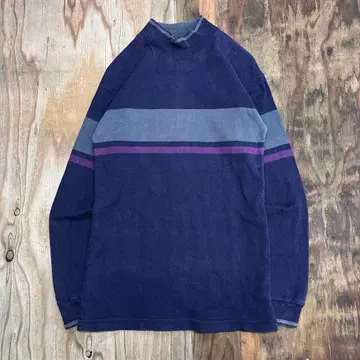 90s L.L.BEAN 모크넥 긴팔 티셔츠 두꺼운 원단 보더 USA제